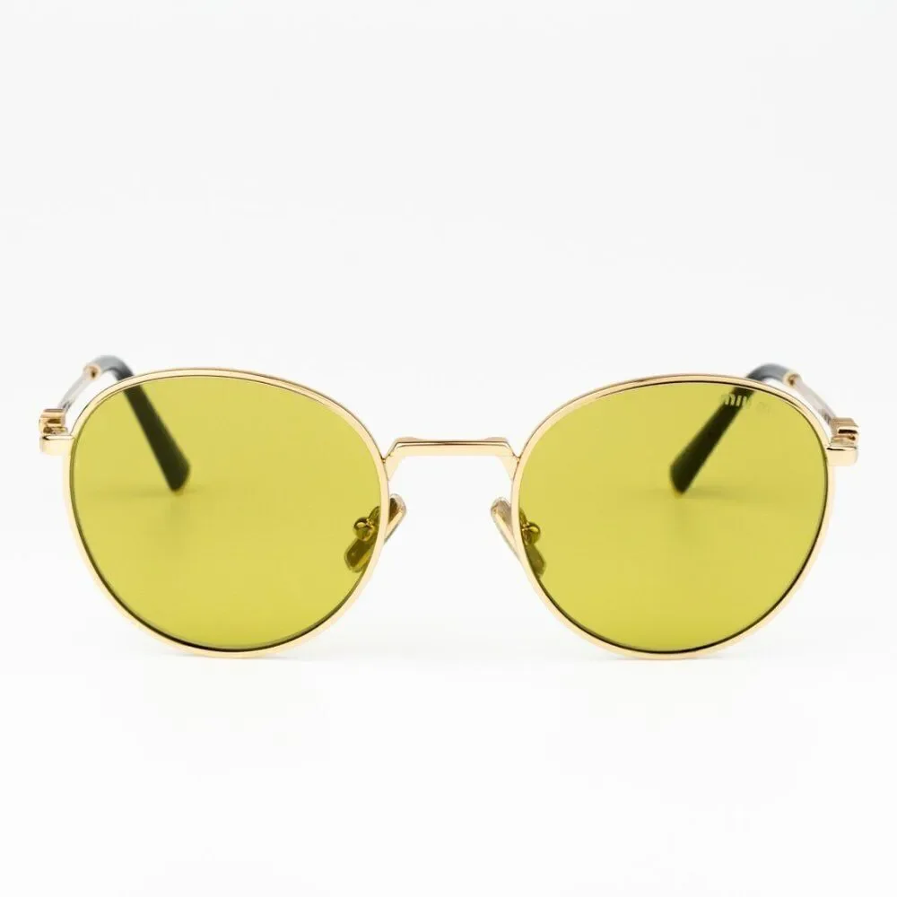 NEW Miu Miu MU55ZS 5AK07O Gold Olive Green Round Unisex Sunglasses 0MU 55ZS